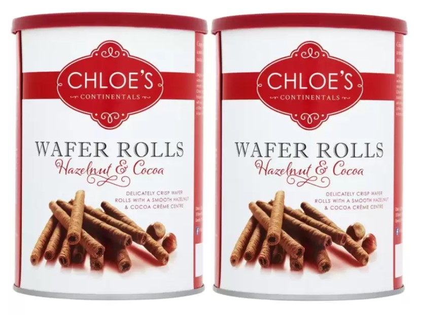 Chloes Hazelnut & Cocoa Wafer Rolls, 2 x 400g (800g)